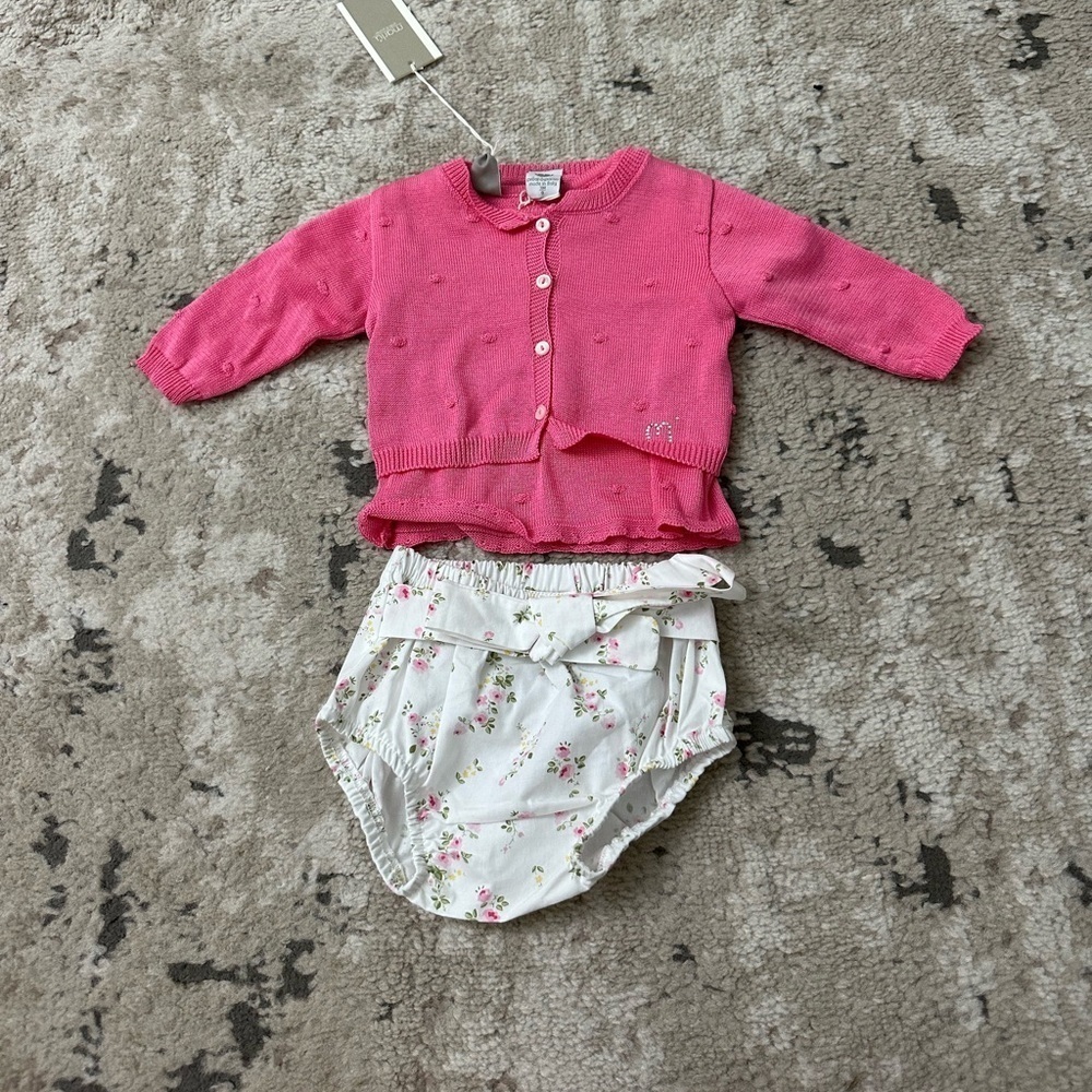 Marlu Pink Knit Cardigan and Floral Bloomer Set Size 3 Months NWT